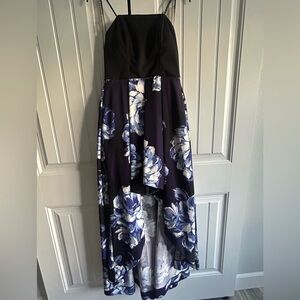 Speechless Black Bodice Navy Floral High-Low Dress